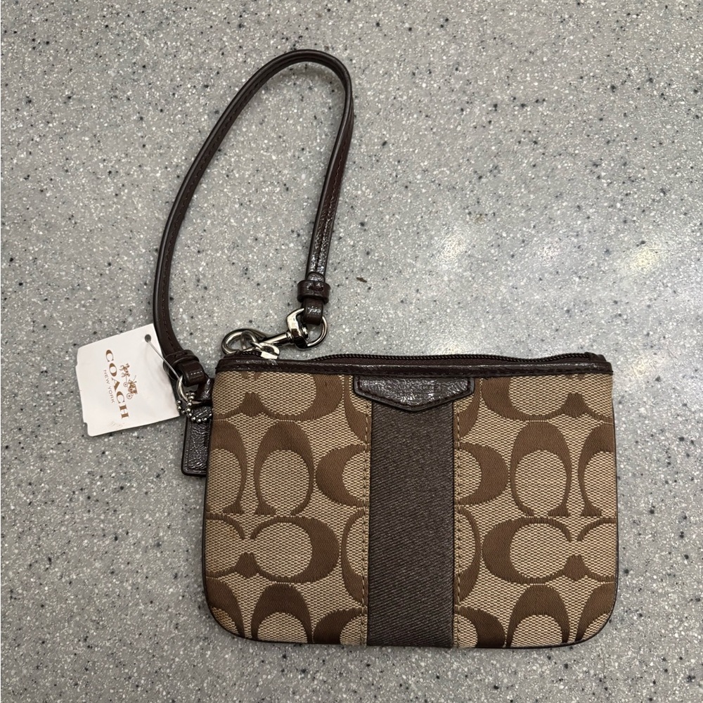 Coach Signature Brown Wristlet Clutch